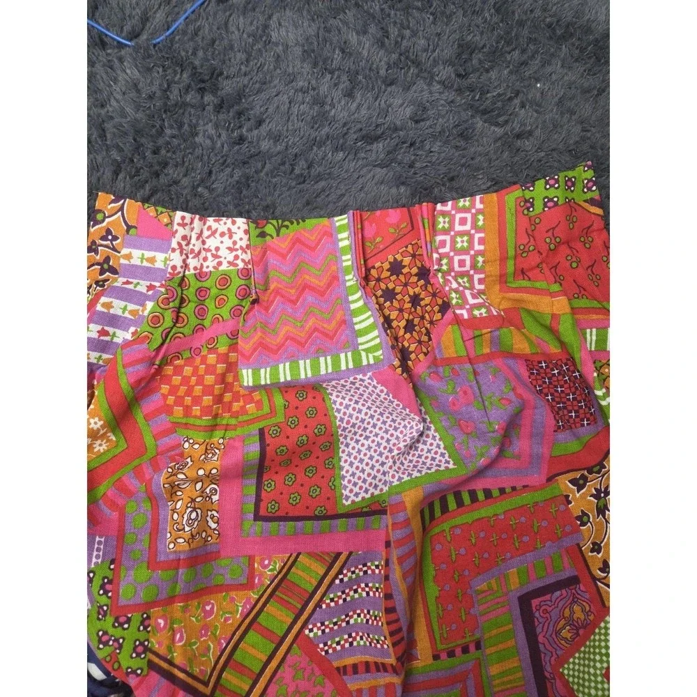 Bates Bedspreads Patchwork 60s 70s Funky Bright Double Fringe Curtains Lot